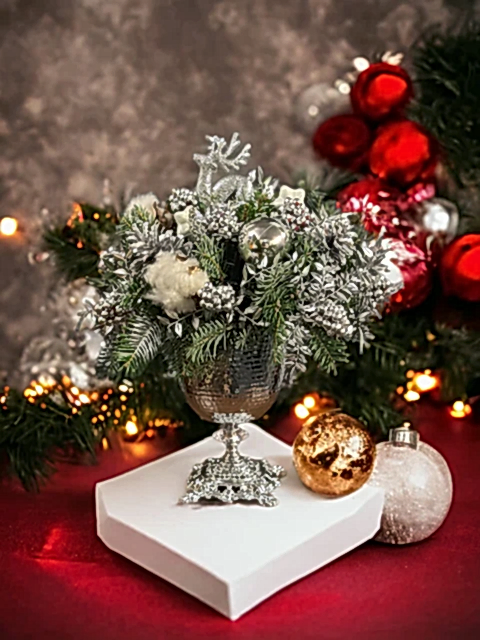 Retro Gümüş Vazoda Yeni Yıl Aranjmanı